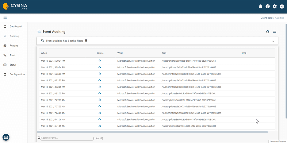 cygna-auditor-query-results