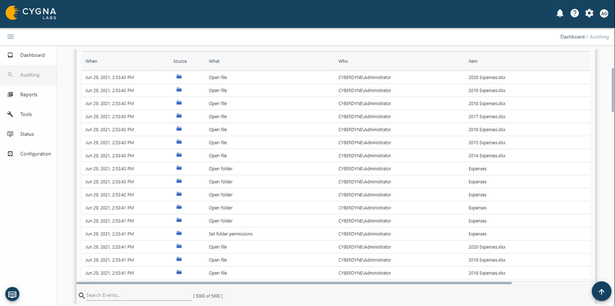 Cygna Auditor for Windows File System : Real-time file, folder and share auditing