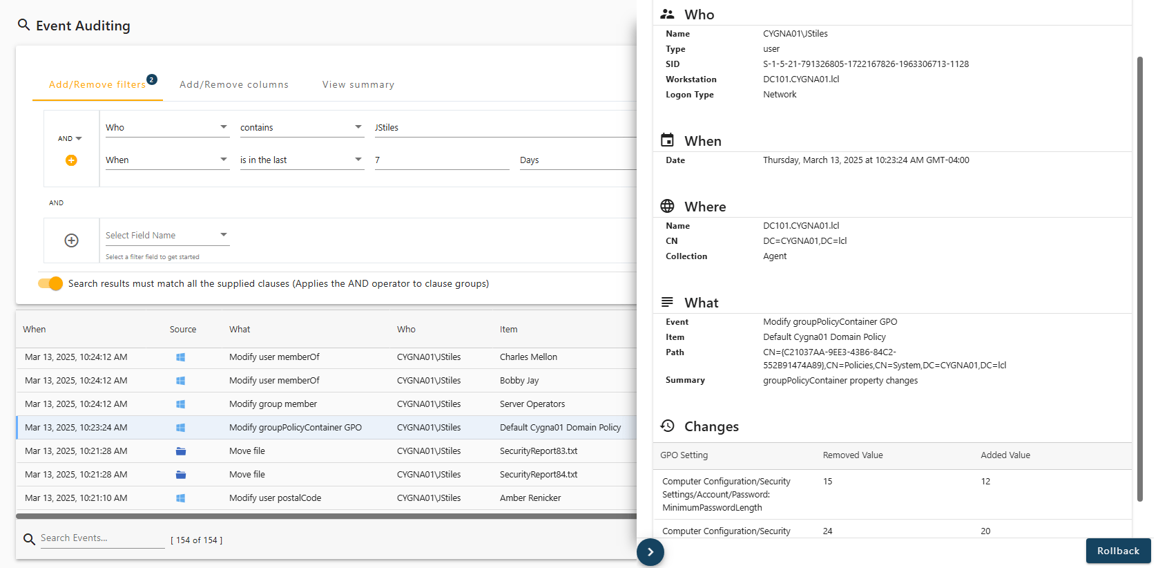 Cygna Auditor for Active Directory : Comprehensive change auditing